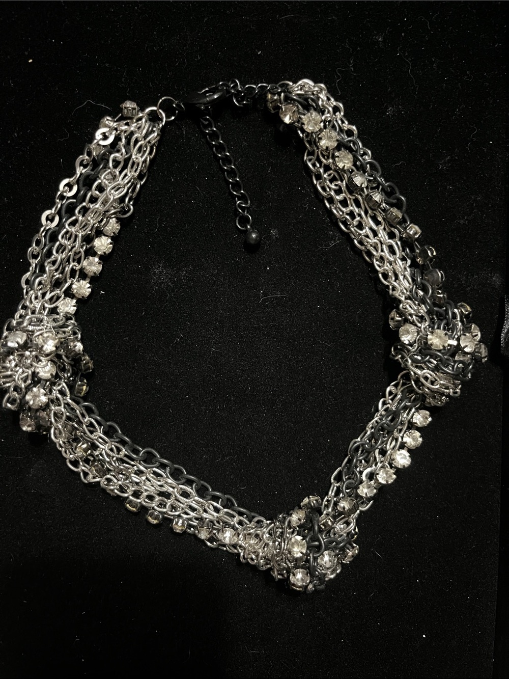 Chunky collar knotted Silver Multi-Chain Crystal Necklace